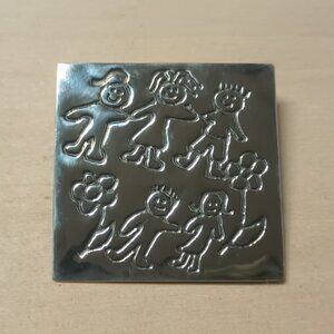 Vintage Mexico 925 Sterling Silver Brooch- Children with Flowers Drawing Pin